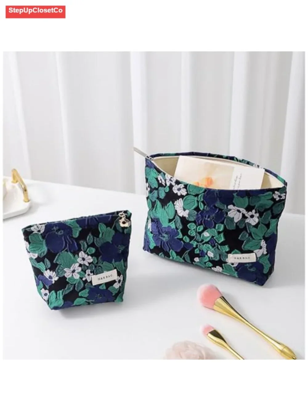 Vintage Jacquard Cosmetic Bag Handheld Makeup Organizer Portable Toiletry